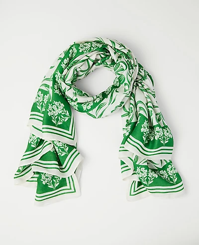 Ann Taylor Floral Square Scarf Winter White Women's
