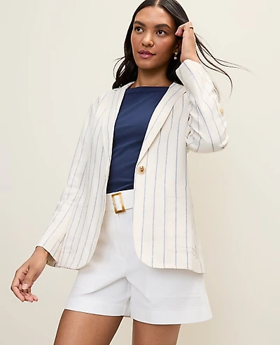 Ann Taylor Weekend Striped Blazer Linen Blend Ocean Oasis Women's