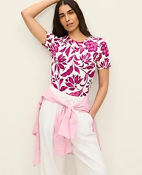 Ann Taylor Petite Floral Crew Neck T-Shirt Size 2XS Pink Women's