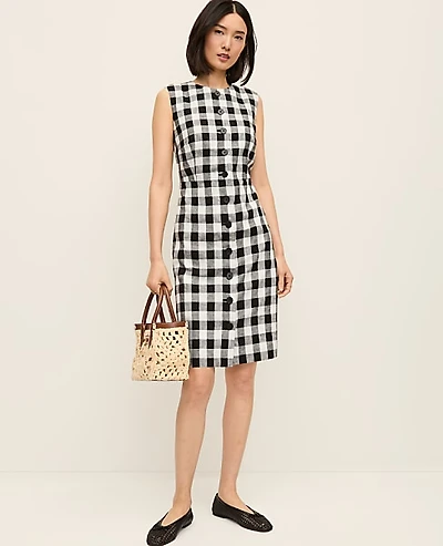 Ann Taylor Petite Gingham Column Midi Dress Size 12 Black - Ww Women's