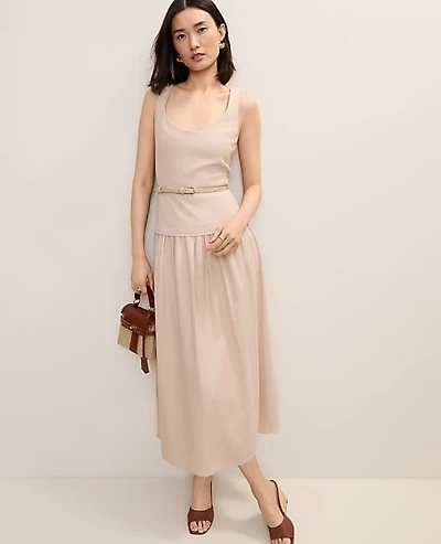 Ann Taylor Belted Flare Midi Dress Sail Cloth Women's
