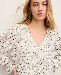 Ann Taylor Polka Dot Ruffle Trim Blouse Winter White Women's