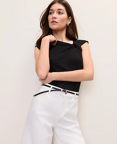 Ann Taylor Petite Weekend Asymmetric Twist Shoulder Top Women's