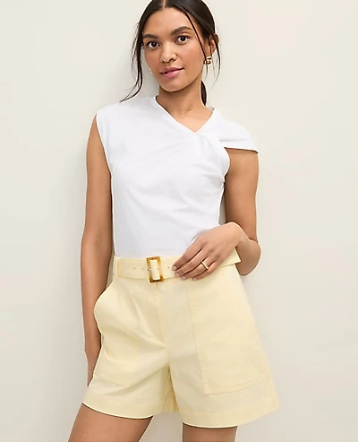 Ann Taylor Petite Weekend Asymmetric Twist Shoulder Top Size Large White Women's