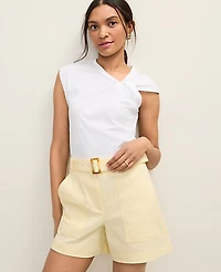 Ann Taylor Petite Weekend Asymmetric Twist Shoulder Top Size Large White Women's