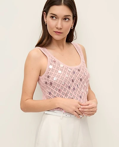 Ann Taylor Sequin Pointelle Sweater Tank Top Women's