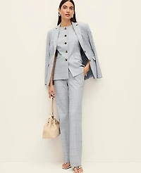 Ann Taylor The Petite Mid Rise Trouser Plaid Blue/White Combo Women's