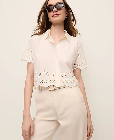 Ann Taylor Eyelet Button Down Shirt Winter White Women's