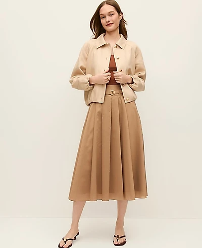 Ann Taylor Petite Belted Pleated Midi Skirt Classic Tan Women's
