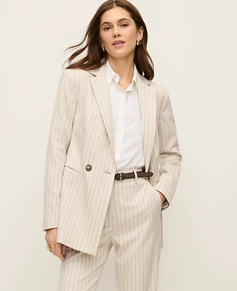 Ann Taylor The Petite Crosby Blazer in Pinstripe Size 12 Cream Multi Pinstripe Women's