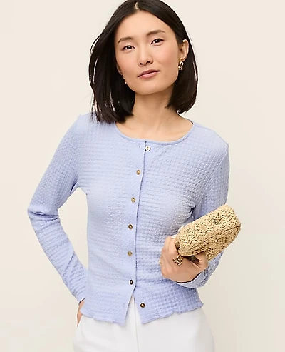 Ann Taylor Petite Lettuce Trim Button Top Size Small Blue Hydrangea Women's
