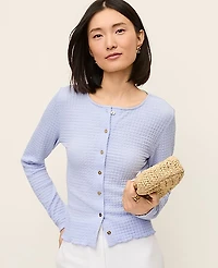Ann Taylor Petite Lettuce Trim Button Top Size Small Blue Hydrangea Women's