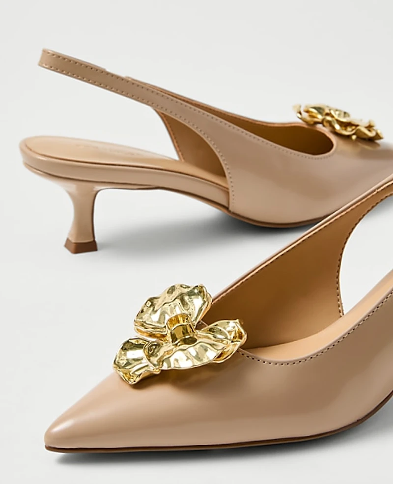 Ann Taylor Flower Leather Slingback Pump Sandalwood Women's