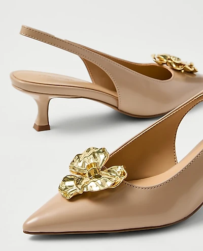 Ann Taylor Flower Leather Slingback Pump Sandalwood Women's