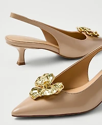 Ann Taylor Flower Leather Slingback Pump Sandalwood Women's