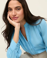Ann Taylor Petite Lace Trim Blouse Sky Gazing Women's