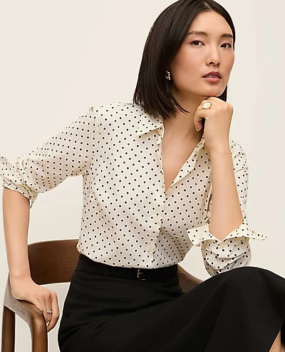 Ann Taylor Dotted Perfect Shirt Winter White Women's