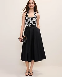 Ann Taylor Petite Full Midi Skirt Black Women's