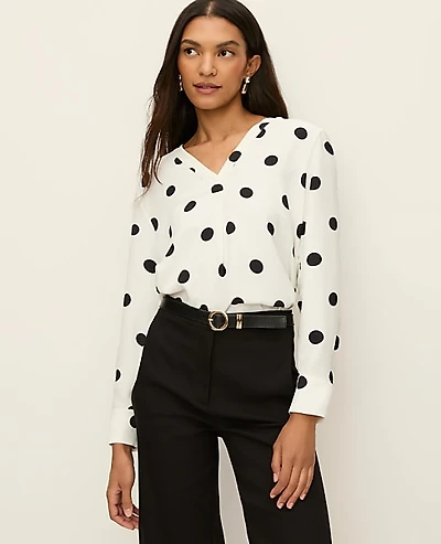 Ann Taylor Petite Mixed Media Dotted Top Winter White Women's