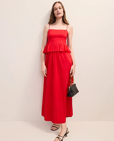 Ann Taylor Pleated Peplum Midi Dress Bright Cherry Women's