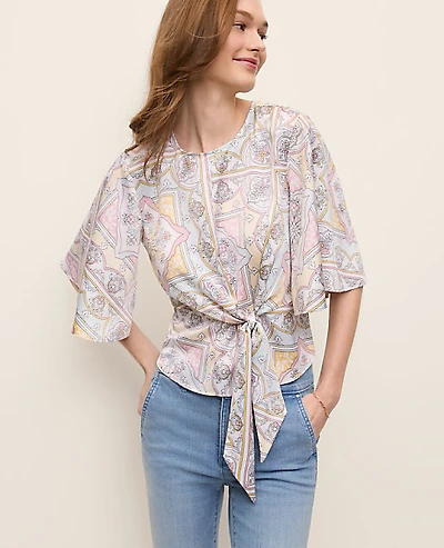 Ann Taylor Paisley Tie Waist Blouse Size XS Women's