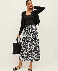 Ann Taylor Petite Floral Satin Midi Slip Skirt Size Large Night Sky Women's