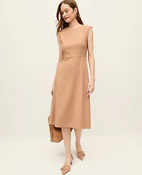 Ann Taylor The Petite Crew Neck Flare Midi Dress Weathered Oak Women's