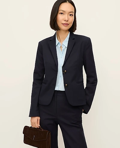 Ann Taylor The Petite Two-Button Blazer in Doubleweave Size 14 Night Sky Women's
