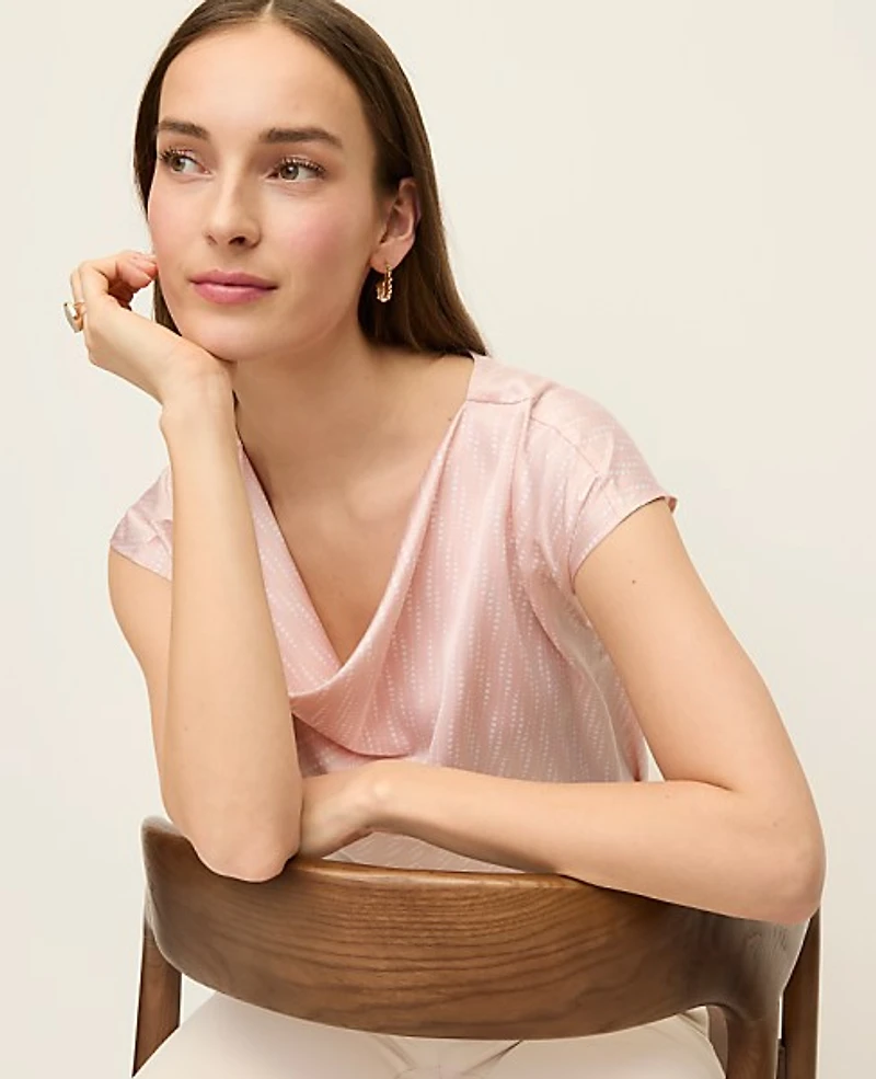 Ann Taylor Petite Geo Satin Cowl Neck Top Rose Smoke Women's