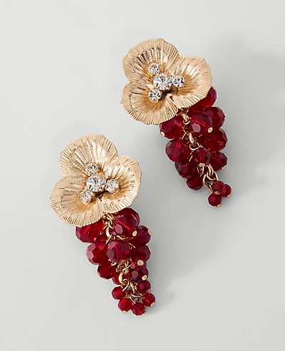 Ann Taylor Beaded Flower Tassel Drop Earrings Goldtone Women's