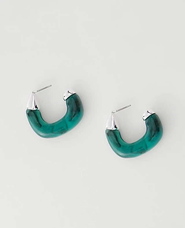 Ann Taylor Square Stone Hoop Earrings Silvertone Women's