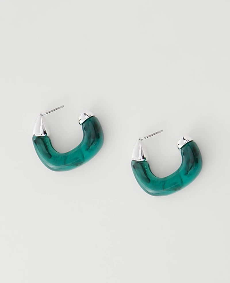Ann Taylor Square Stone Hoop Earrings Silvertone Women's