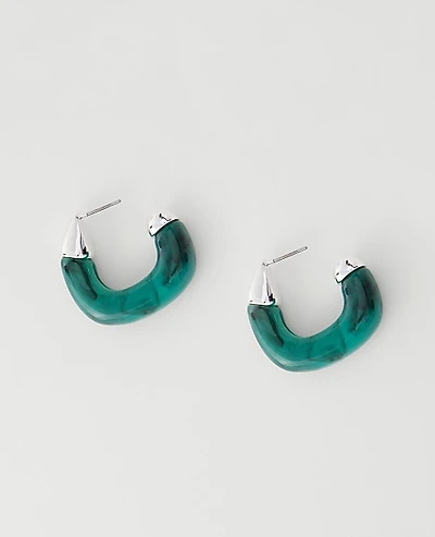 Ann Taylor Square Stone Hoop Earrings Silvertone Women's