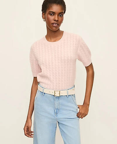 Ann Taylor Cashmere Cable Stitch Wedge T-Shirt Women's