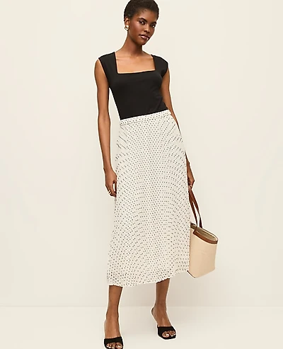 Ann Taylor Petite Polka Dot Chiffon Midi Skirt Winter White Women's