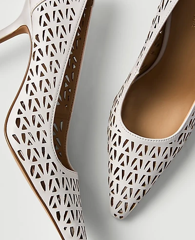 Ann Taylor Pointy Toe Perforated Pump Winter White Women's