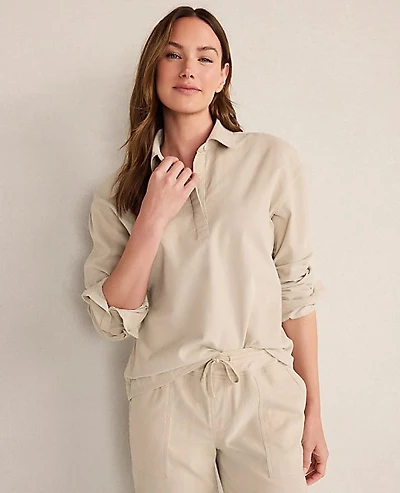 Ann Taylor Haven Well Within Cotton Corded Top Light Ash Melange Women's