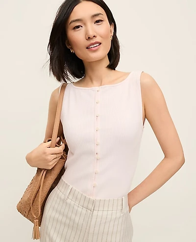 Ann Taylor Ribbed Sleeveless Button Top Women's