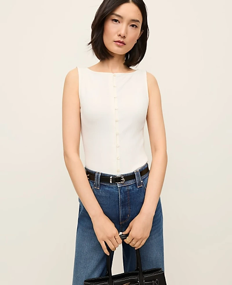 Ann Taylor Ribbed Sleeveless Button Top Women's