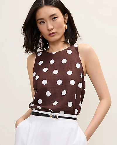 Ann Taylor Polka Dot Halter Tank Top in Linen Blend Size XS Rich Walnut Women's