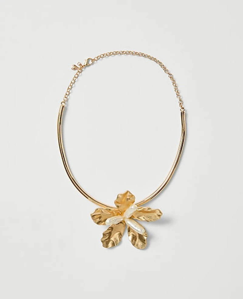Ann Taylor Flower Statement Cuff Necklace Goldtone Women's