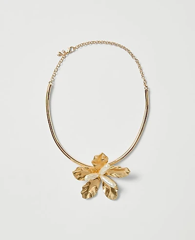 Ann Taylor Flower Statement Cuff Necklace Goldtone Women's