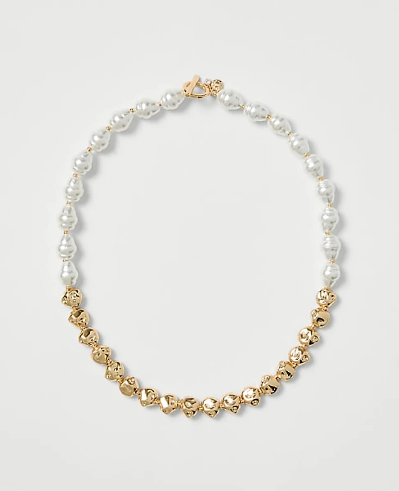 Ann Taylor Mixed Pearl and Metal Necklace Goldtone Women's