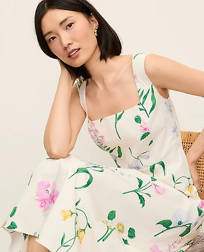 Ann Taylor Petite Floral Flare Midi Dress Winter White Women's