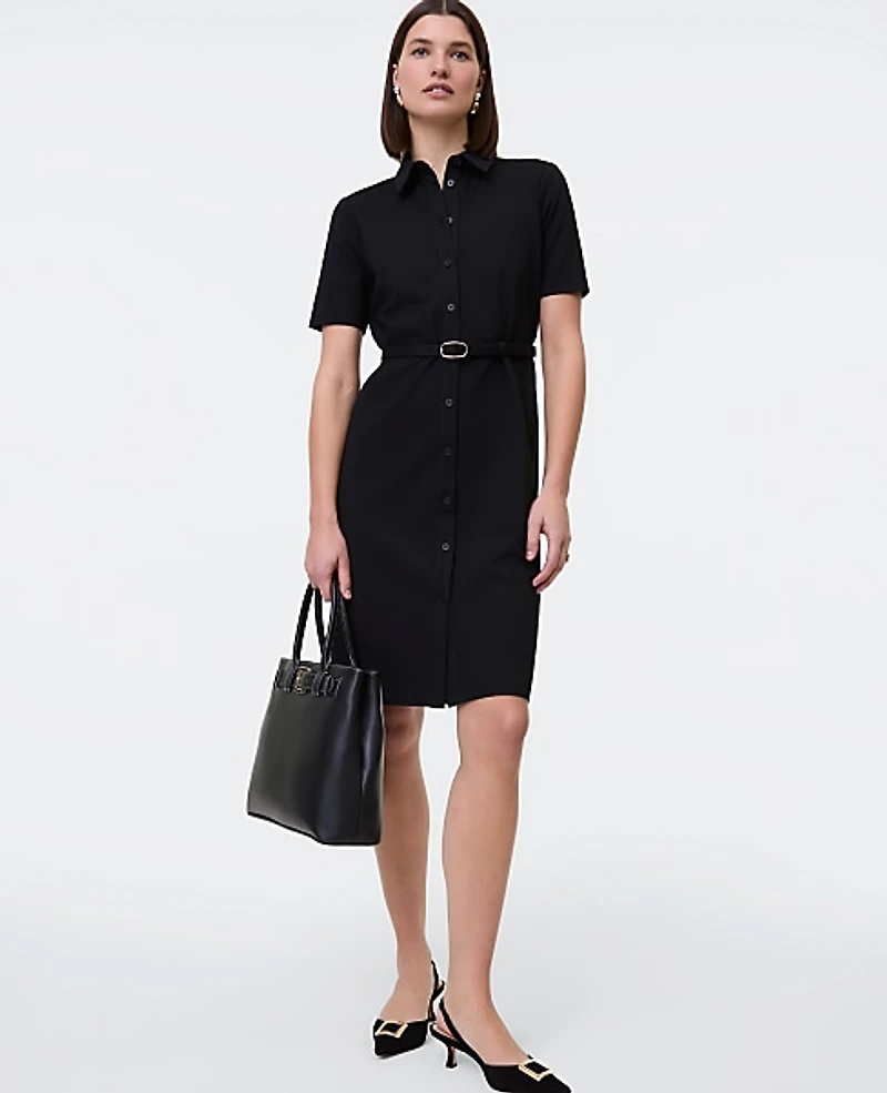 Ann Taylor Ponte Belted Flare Dress 6 Women's