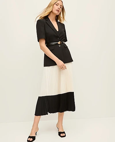 Ann Taylor Petite Colorblock Pleated Midi Skirt Winter White Women's