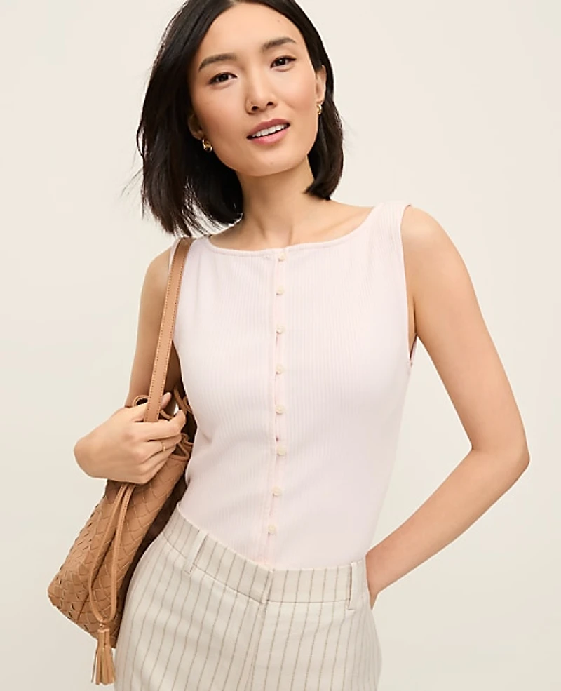Ann Taylor Petite Ribbed Sleeveless Button Top Women's