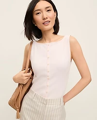 Ann Taylor Petite Ribbed Sleeveless Button Top Women's