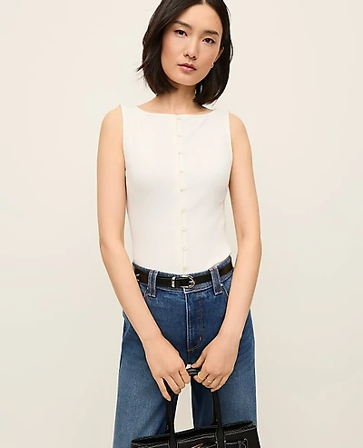 Ann Taylor Petite Ribbed Sleeveless Button Top Women's