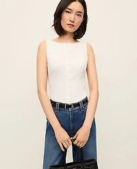 Ann Taylor Petite Ribbed Sleeveless Button Top Women's